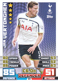 Jan Vertonghen Tottenham Hotspur 2014/15 Topps Match Attax #311